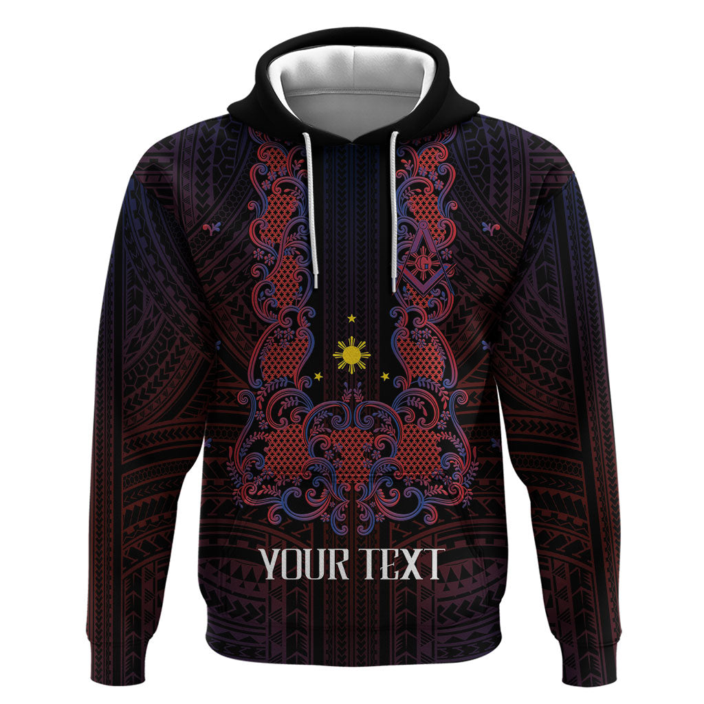 Personalised Philippines Barong Tagalog Freemasonry Zip Hoodie Filipino Masonic Polynesian Pattern