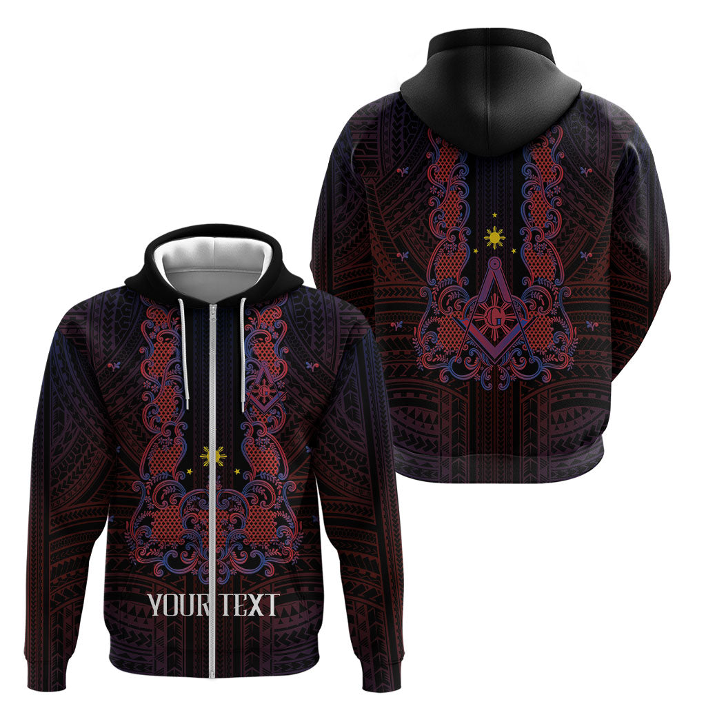 Personalised Philippines Barong Tagalog Freemasonry Zip Hoodie Filipino Masonic Polynesian Pattern
