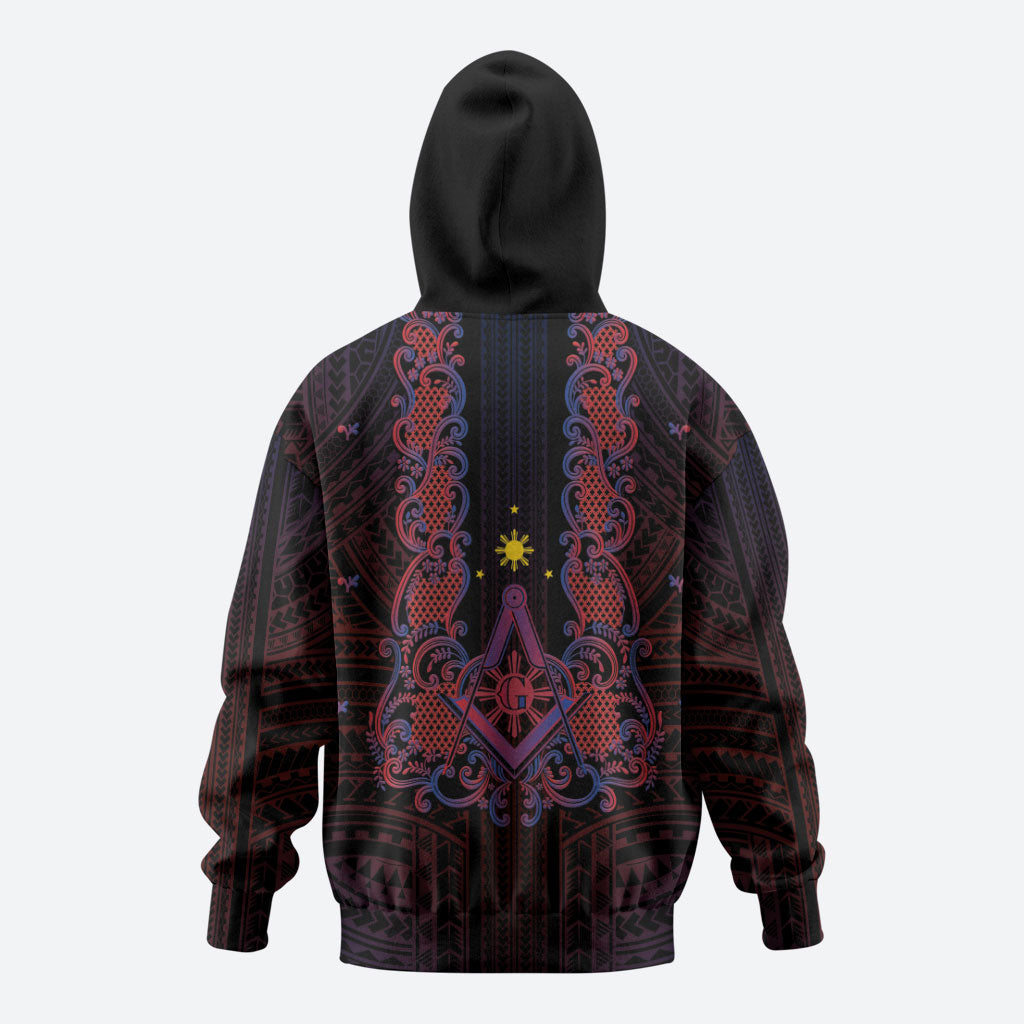 Personalised Philippines Barong Tagalog Freemasonry Zip Hoodie Filipino Masonic Polynesian Pattern