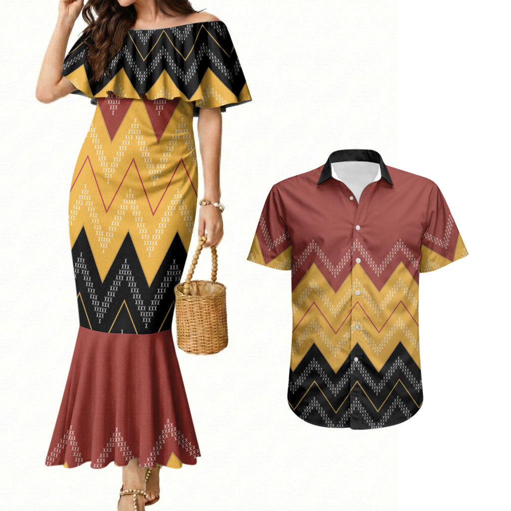 Kaokao Maori Tukutuku Inspired New Zealand Couples Matching Mermaid Dress and Hawaiian Shirt