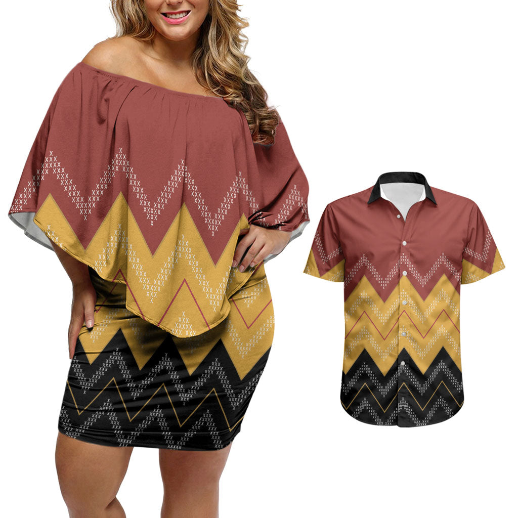 Kaokao Maori Tukutuku Inspired New Zealand Couples Matching Off Shoulder Short Dress and Hawaiian Shirt