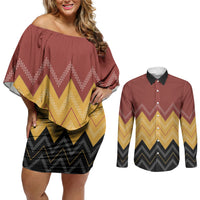 Kaokao Maori Tukutuku Inspired New Zealand Couples Matching Off Shoulder Short Dress and Long Sleeve Button Shirt