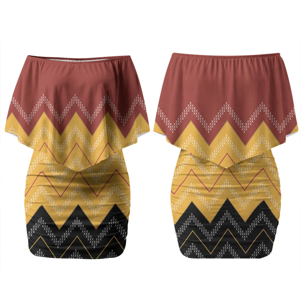 Kaokao Maori Tukutuku Inspired New Zealand Couples Matching Off Shoulder Short Dress and Long Sleeve Button Shirt