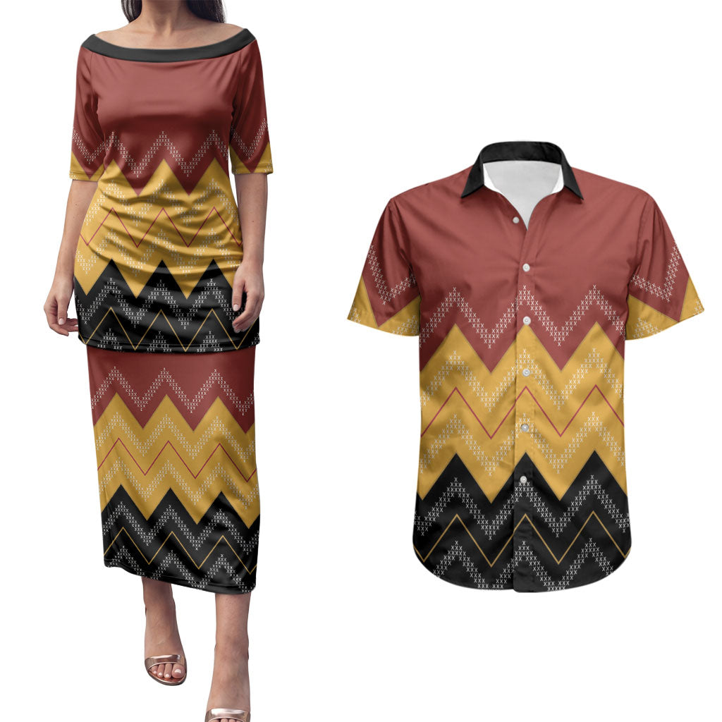 Kaokao Maori Tukutuku Inspired New Zealand Couples Matching Puletasi and Hawaiian Shirt