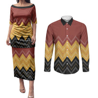 Kaokao Maori Tukutuku Inspired New Zealand Couples Matching Puletasi and Long Sleeve Button Shirt