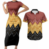 Kaokao Maori Tukutuku Inspired New Zealand Couples Matching Short Sleeve Bodycon Dress and Hawaiian Shirt