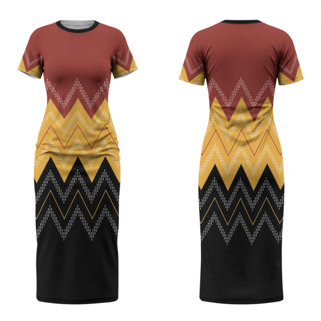 Kaokao Maori Tukutuku Inspired New Zealand Couples Matching Short Sleeve Bodycon Dress and Hawaiian Shirt