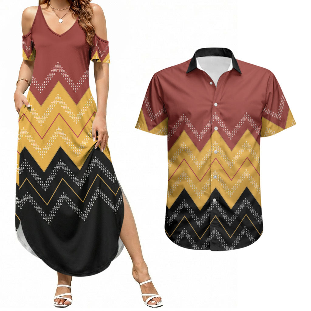 Kaokao Maori Tukutuku Inspired New Zealand Couples Matching Summer Maxi Dress and Hawaiian Shirt