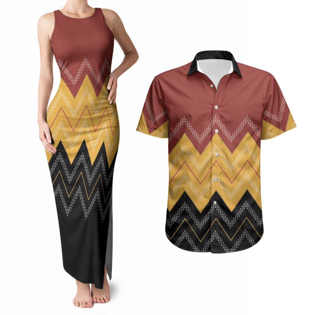Kaokao Maori Tukutuku Inspired New Zealand Couples Matching Tank Maxi Dress and Hawaiian Shirt