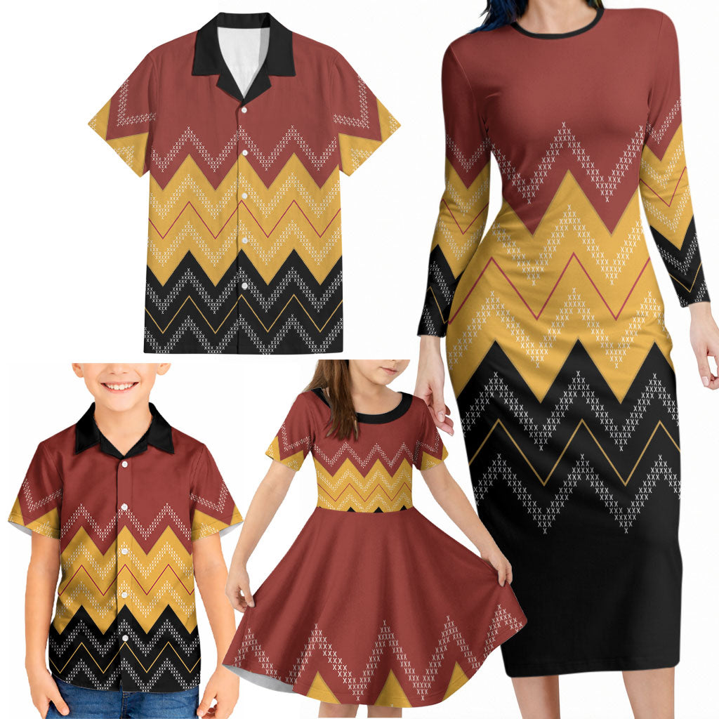 Kaokao Maori Tukutuku Inspired New Zealand Family Matching Long Sleeve Bodycon Dress and Hawaiian Shirt