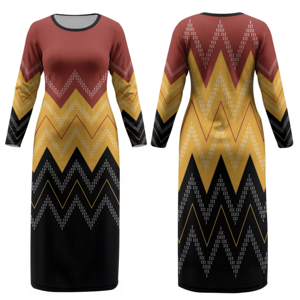 Kaokao Maori Tukutuku Inspired New Zealand Family Matching Long Sleeve Bodycon Dress and Hawaiian Shirt
