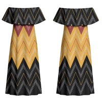 Kaokao Maori Tukutuku Inspired New Zealand Family Matching Off Shoulder Maxi Dress and Hawaiian Shirt