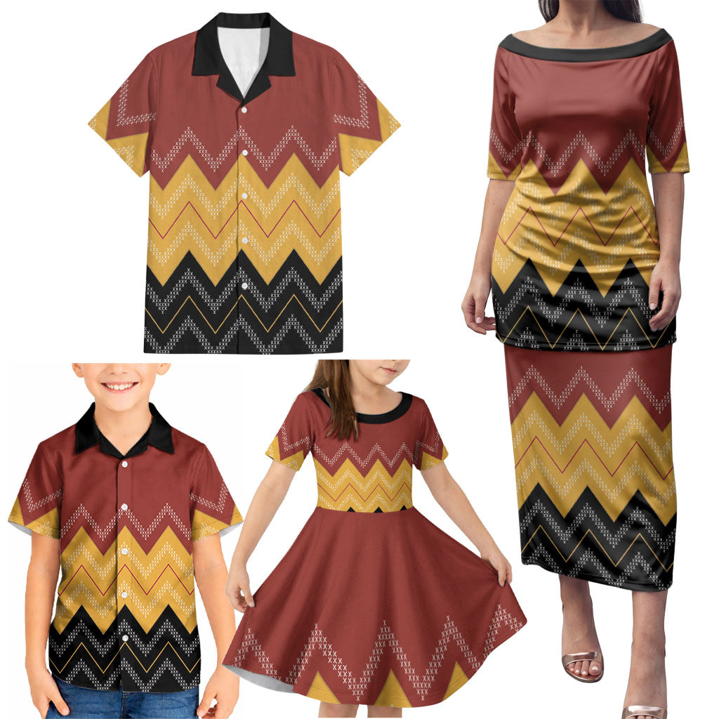 Kaokao Maori Tukutuku Inspired New Zealand Family Matching Puletasi and Hawaiian Shirt