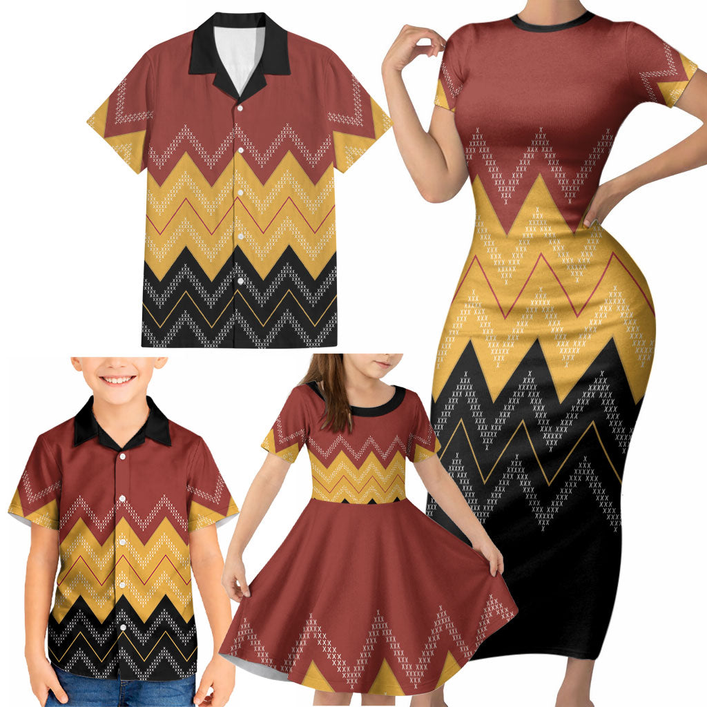 Kaokao Maori Tukutuku Inspired New Zealand Family Matching Short Sleeve Bodycon Dress and Hawaiian Shirt