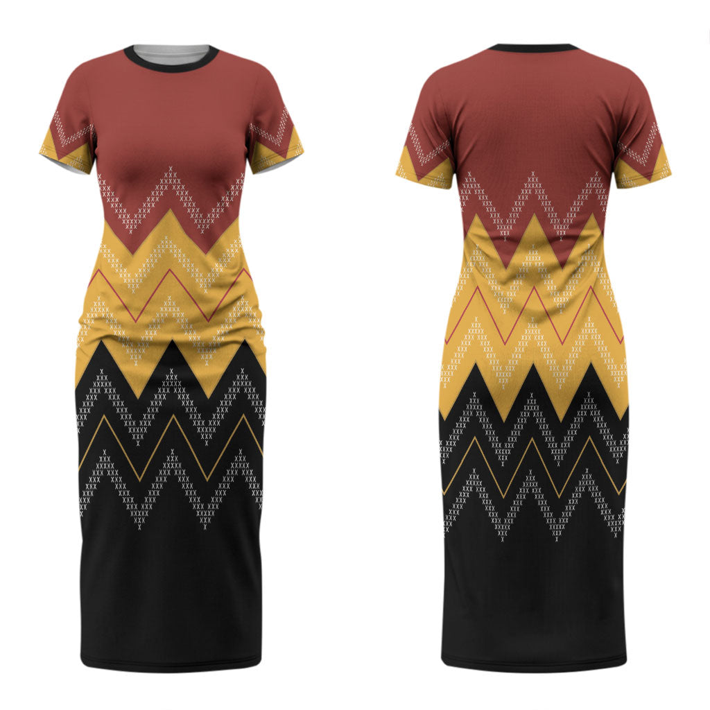 Kaokao Maori Tukutuku Inspired New Zealand Family Matching Short Sleeve Bodycon Dress and Hawaiian Shirt