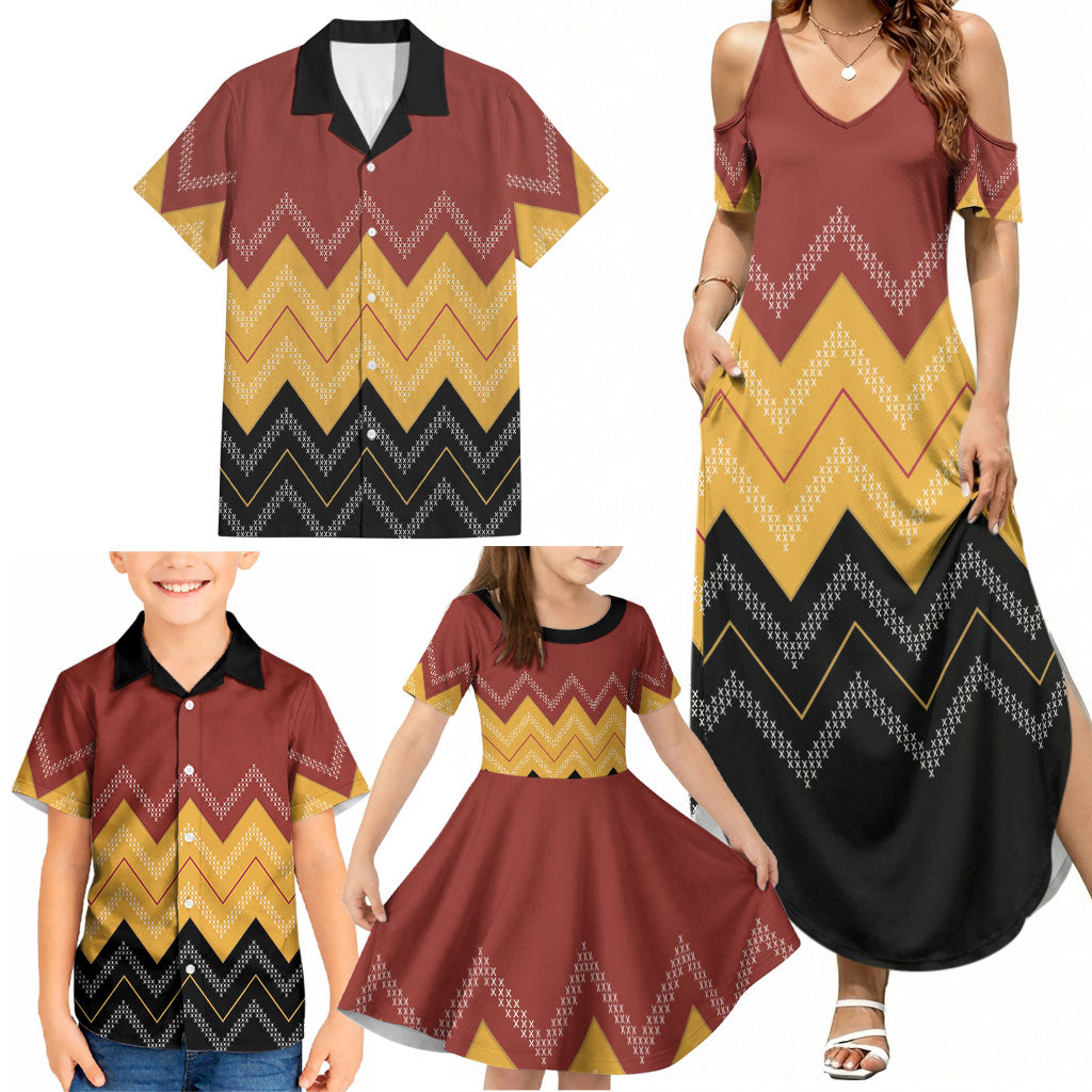 Kaokao Maori Tukutuku Inspired New Zealand Family Matching Summer Maxi Dress and Hawaiian Shirt