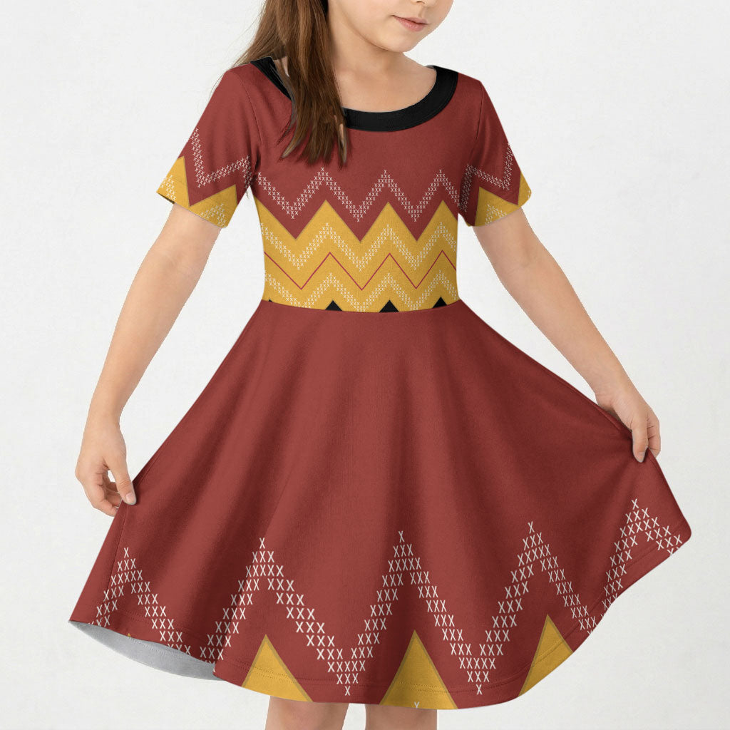 Kaokao Maori Tukutuku Inspired New Zealand Kid Short Sleeve Dress