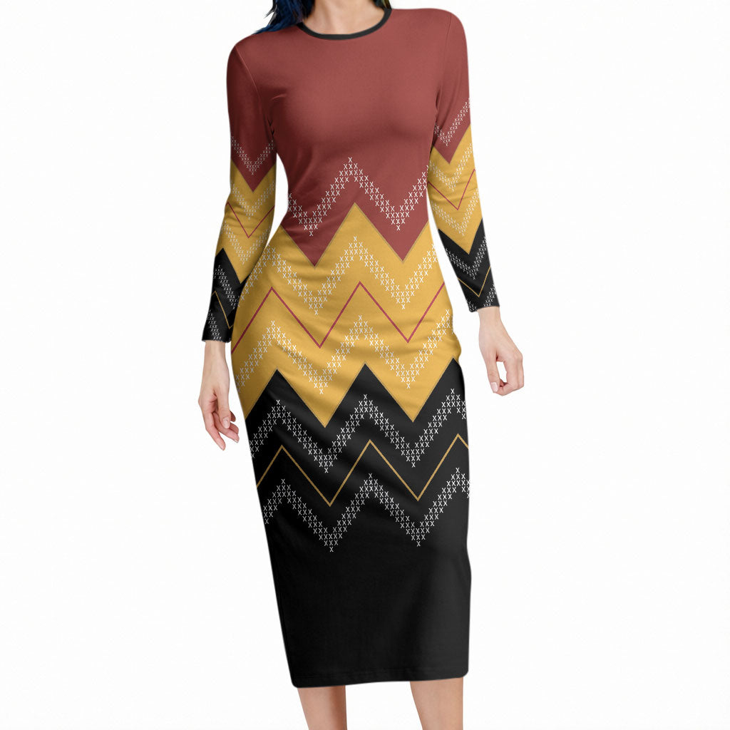 Kaokao Maori Tukutuku Inspired New Zealand Long Sleeve Bodycon Dress