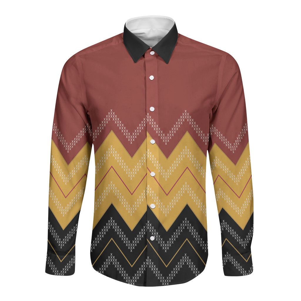 Kaokao Maori Tukutuku Inspired New Zealand Long Sleeve Button Shirt