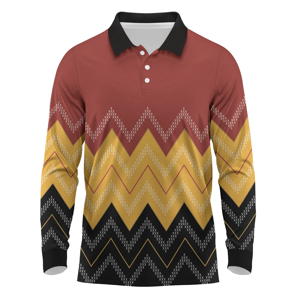 Kaokao Maori Tukutuku Inspired New Zealand Long Sleeve Polo Shirt
