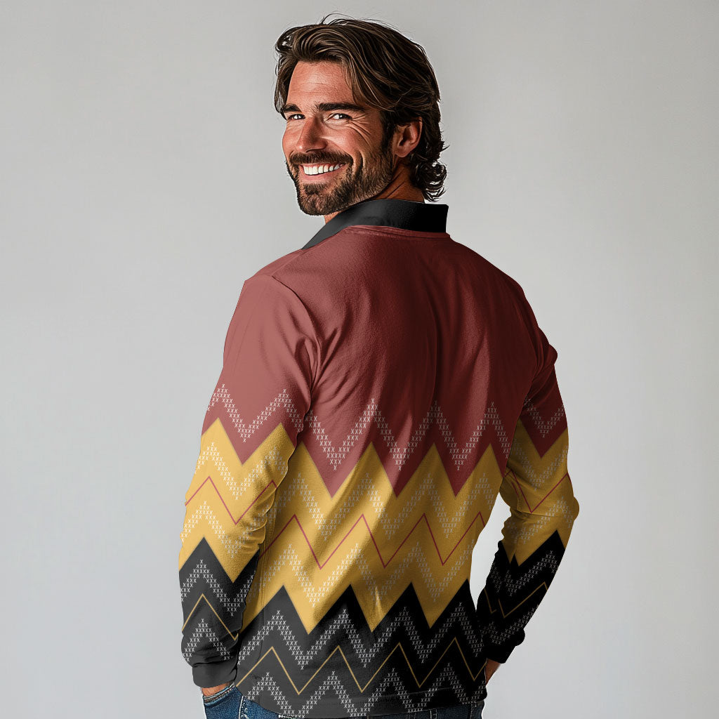 Kaokao Maori Tukutuku Inspired New Zealand Long Sleeve Polo Shirt