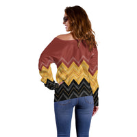 Kaokao Maori Tukutuku Inspired New Zealand Off Shoulder Sweater