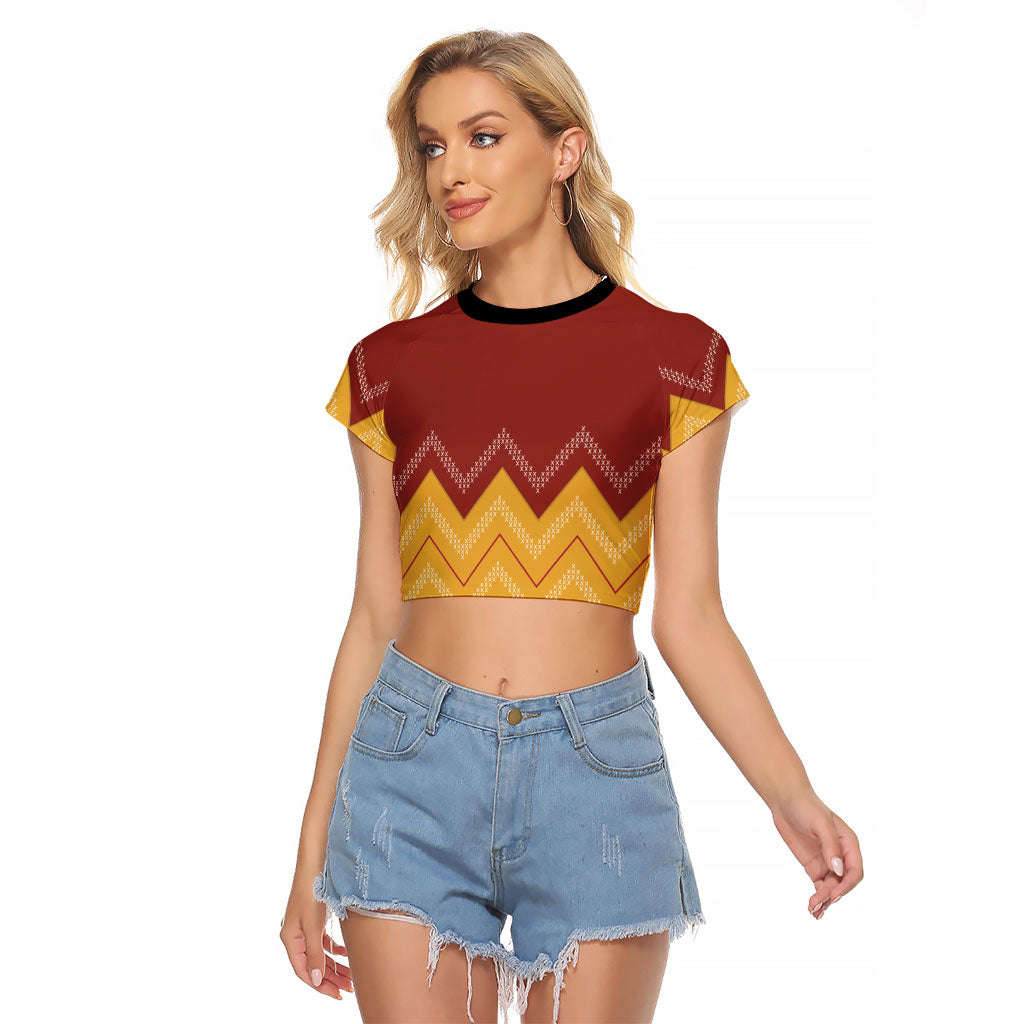 Kaokao Maori Tukutuku Inspired New Zealand Raglan Cropped T Shirt