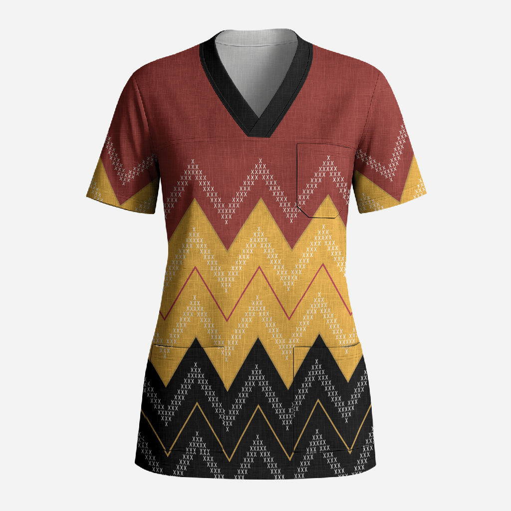 Kaokao Maori Tukutuku Inspired New Zealand Scrub Top