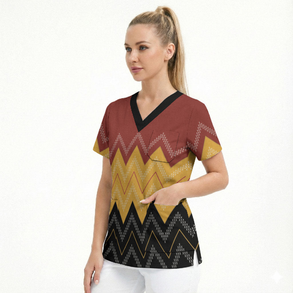 Kaokao Maori Tukutuku Inspired New Zealand Scrub Top