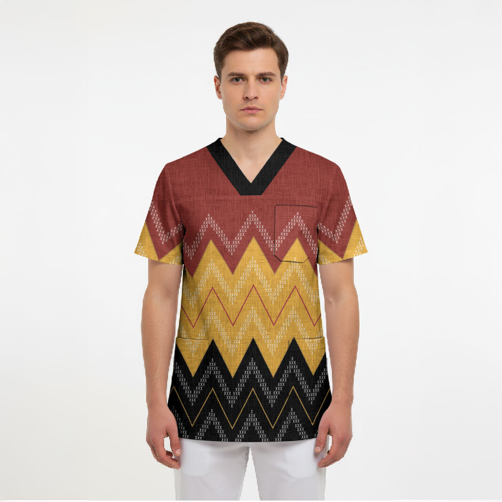 Kaokao Maori Tukutuku Inspired New Zealand Scrub Top