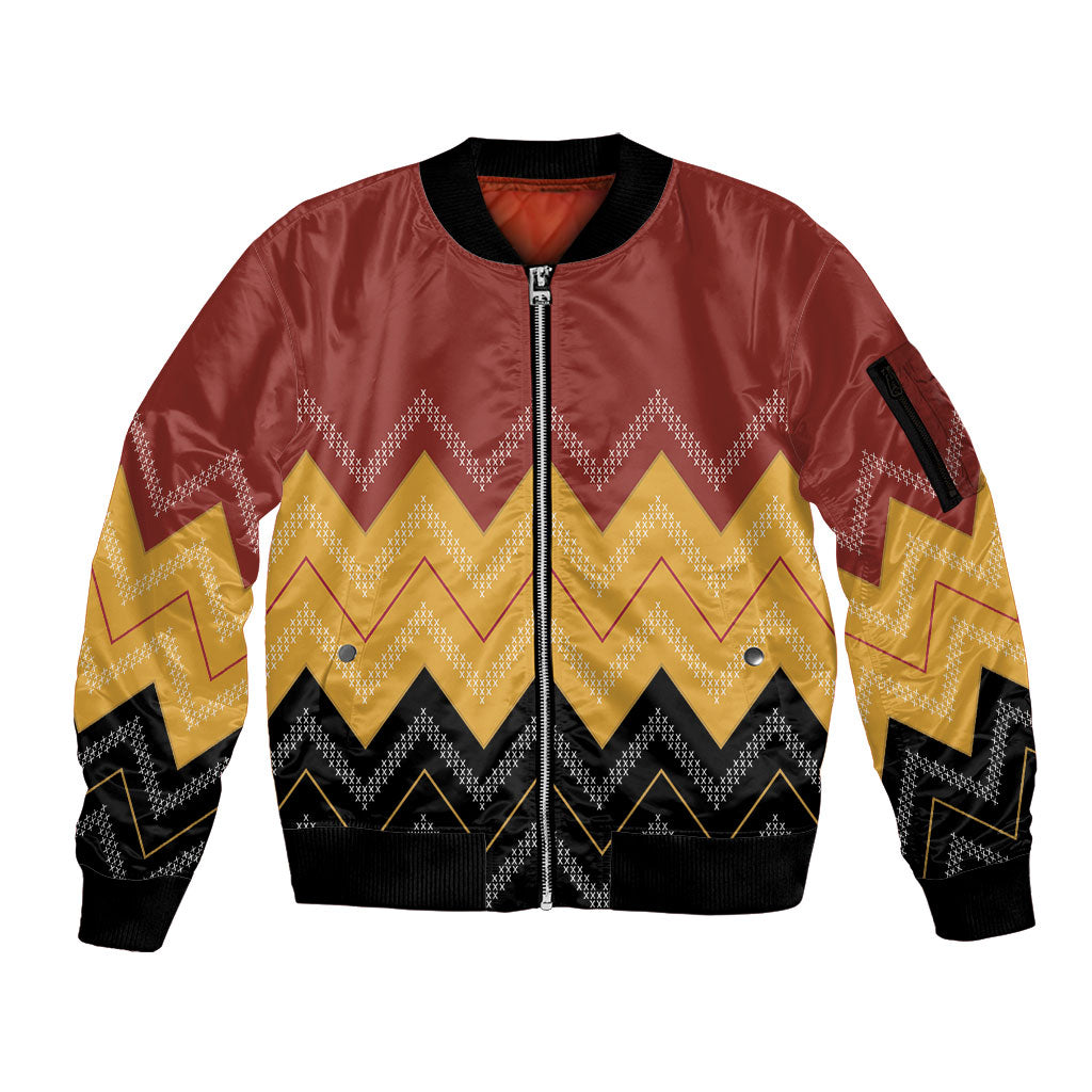 Kaokao Maori Tukutuku Inspired New Zealand Sleeve Zip Bomber Jacket