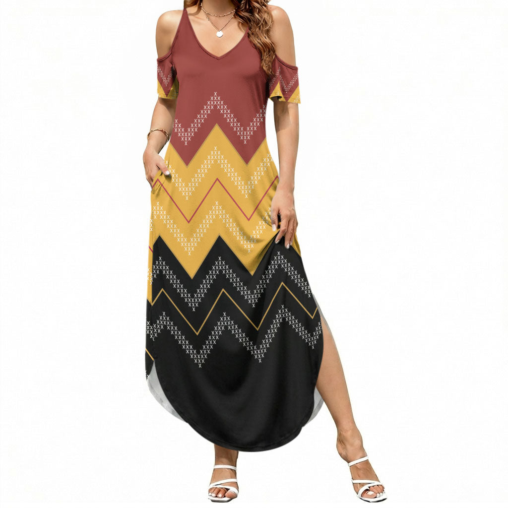 Kaokao Maori Tukutuku Inspired New Zealand Summer Maxi Dress