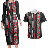 Roimata Toroa Maori Taniko Inspired New Zealand Couples Matching Long Sleeve Bodycon Dress and Hawaiian Shirt