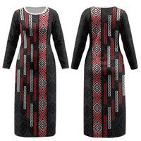 Roimata Toroa Maori Taniko Inspired New Zealand Couples Matching Long Sleeve Bodycon Dress and Hawaiian Shirt