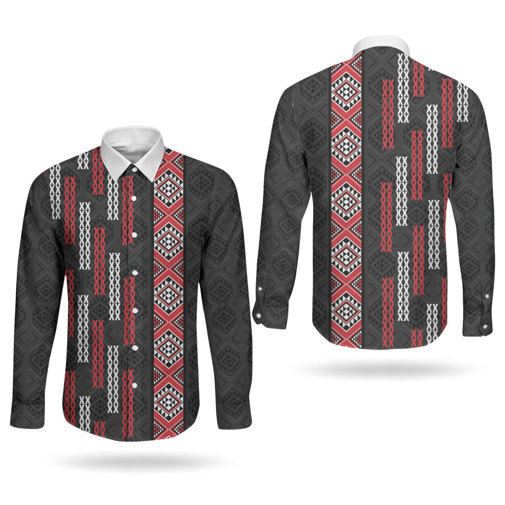 Roimata Toroa Maori Taniko Inspired New Zealand Couples Matching Long Sleeve Bodycon Dress and Long Sleeve Button Shirt