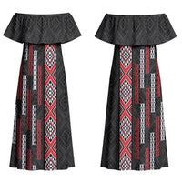 Roimata Toroa Maori Taniko Inspired New Zealand Couples Matching Off Shoulder Maxi Dress and Hawaiian Shirt