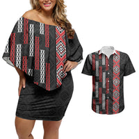 Roimata Toroa Maori Taniko Inspired New Zealand Couples Matching Off Shoulder Short Dress and Hawaiian Shirt