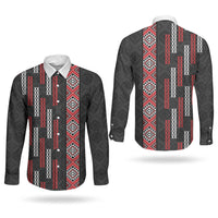 Roimata Toroa Maori Taniko Inspired New Zealand Couples Matching Off The Shoulder Long Sleeve Dress and Long Sleeve Button Shirt