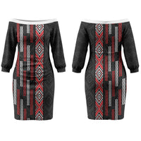 Roimata Toroa Maori Taniko Inspired New Zealand Couples Matching Off The Shoulder Long Sleeve Dress and Long Sleeve Button Shirt