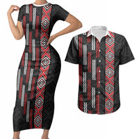 Roimata Toroa Maori Taniko Inspired New Zealand Couples Matching Short Sleeve Bodycon Dress and Hawaiian Shirt
