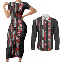 Roimata Toroa Maori Taniko Inspired New Zealand Couples Matching Short Sleeve Bodycon Dress and Long Sleeve Button Shirt