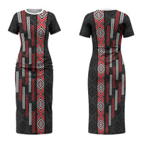 Roimata Toroa Maori Taniko Inspired New Zealand Couples Matching Short Sleeve Bodycon Dress and Long Sleeve Button Shirt