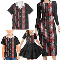 Roimata Toroa Maori Taniko Inspired New Zealand Family Matching Long Sleeve Bodycon Dress and Hawaiian Shirt