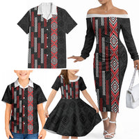 Roimata Toroa Maori Taniko Inspired New Zealand Family Matching Off The Shoulder Long Sleeve Dress and Hawaiian Shirt