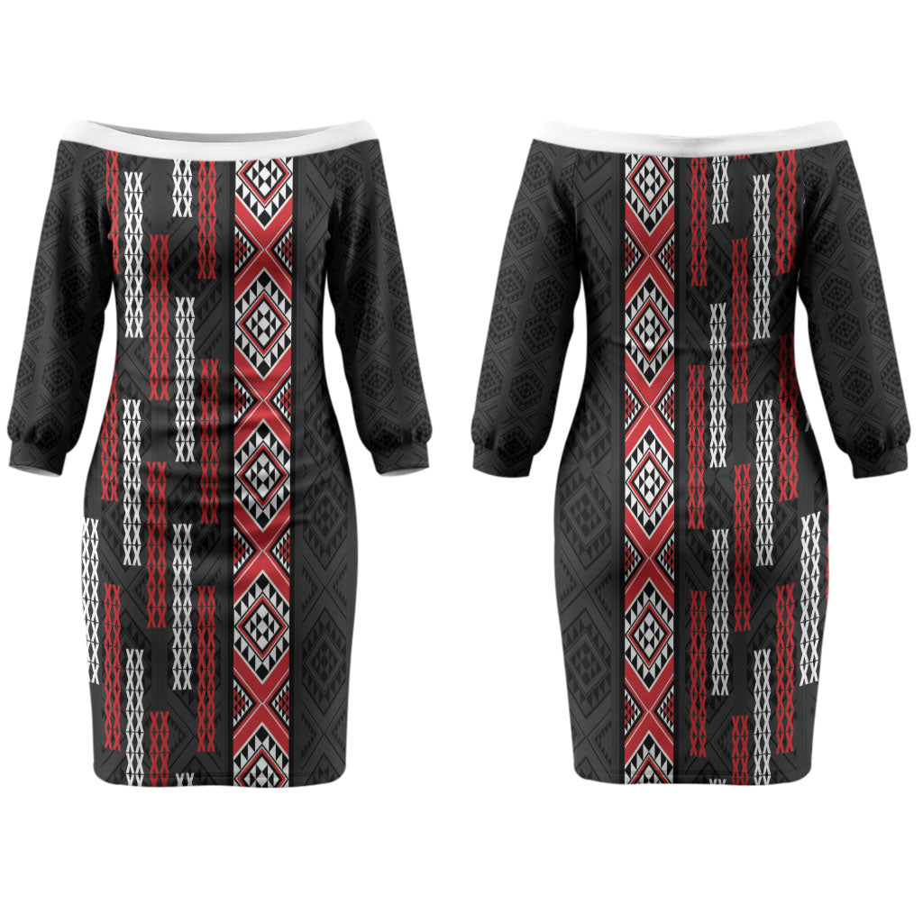 Roimata Toroa Maori Taniko Inspired New Zealand Family Matching Off The Shoulder Long Sleeve Dress and Hawaiian Shirt