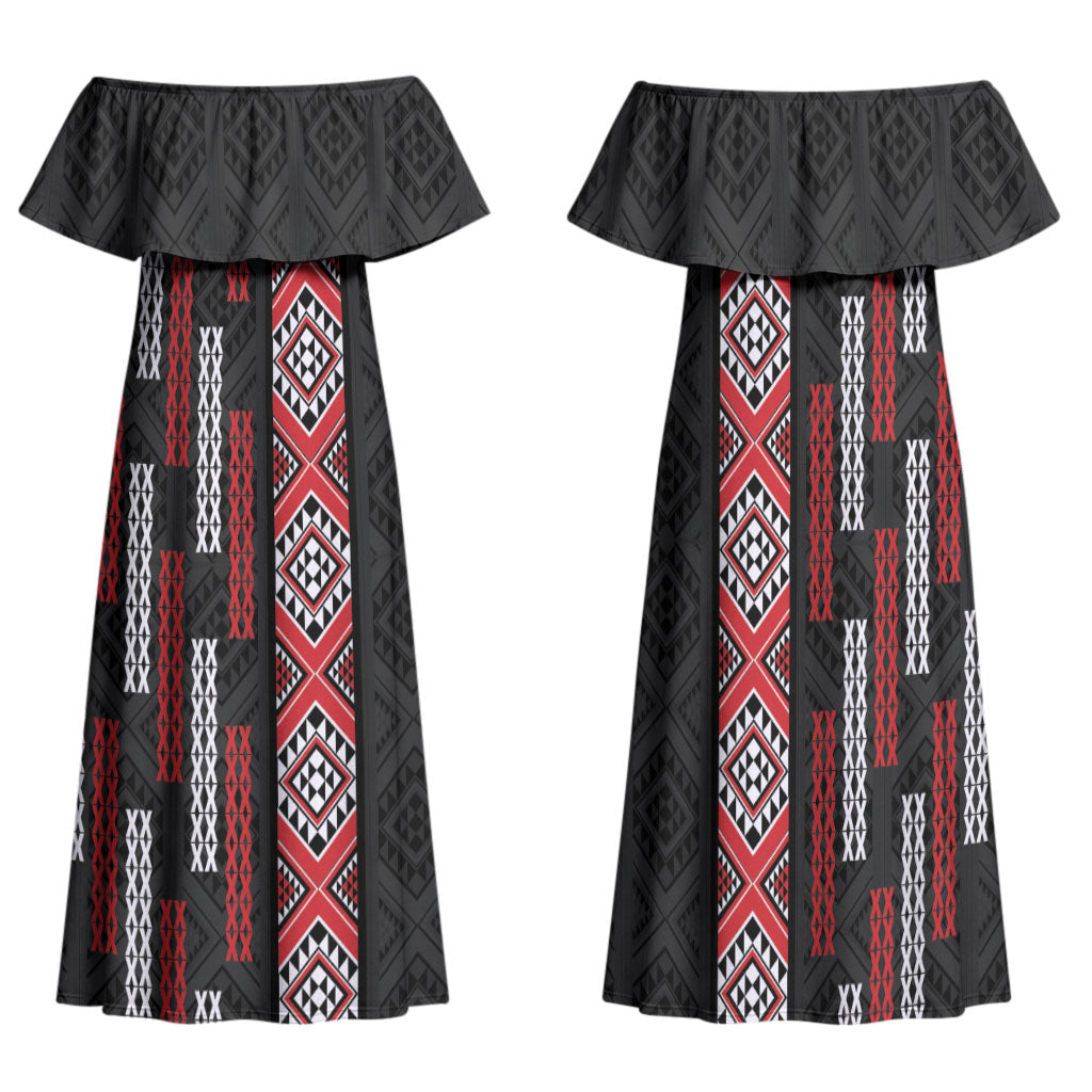 Roimata Toroa Maori Taniko Inspired New Zealand Family Matching Off Shoulder Maxi Dress and Hawaiian Shirt