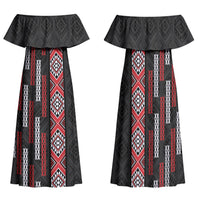 Roimata Toroa Maori Taniko Inspired New Zealand Family Matching Off Shoulder Maxi Dress and Hawaiian Shirt