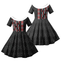Roimata Toroa Maori Taniko Inspired New Zealand Family Matching Off Shoulder Short Dress and Hawaiian Shirt