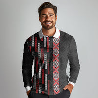 Roimata Toroa Maori Taniko Inspired New Zealand Long Sleeve Polo Shirt
