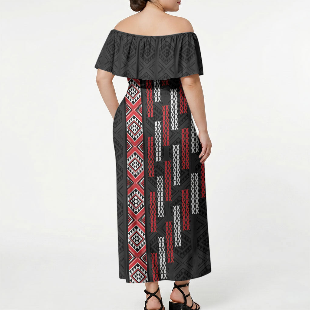 Roimata Toroa Maori Taniko Inspired New Zealand Off Shoulder Maxi Dress